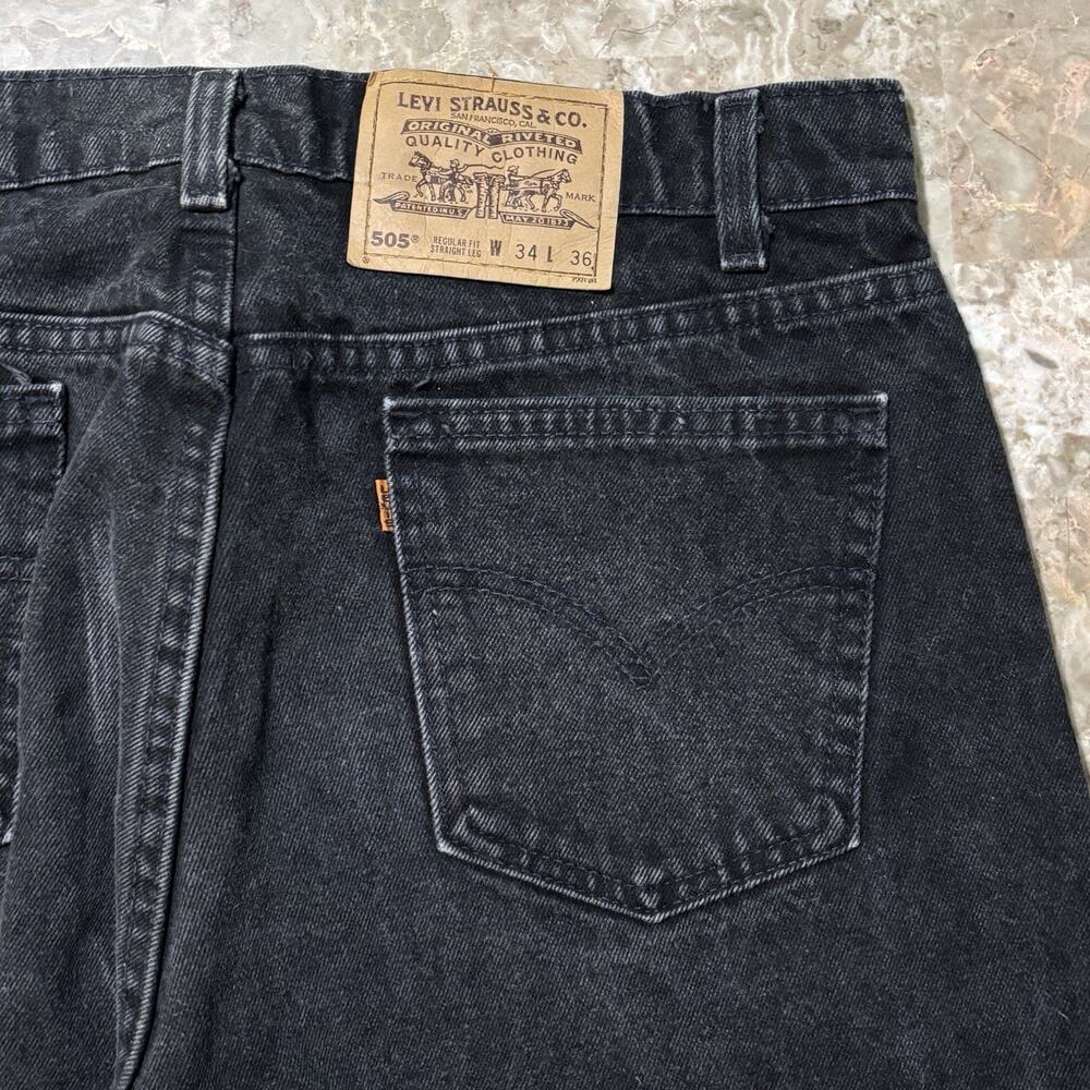 Vintage Levis Jeans Mens 34x36 505 Black Orange Tab Denim 90s USA